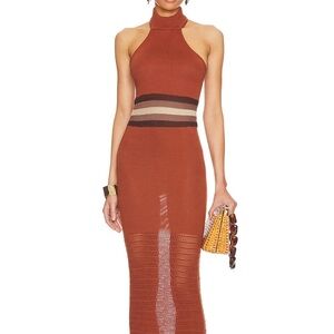 House of Harlow 1960 x Revolve Crochet Mix Dress in Rust, M